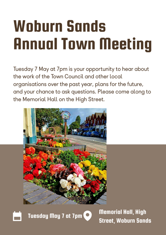 Poster advertising town meeting 7 may at 7pm memorial hall